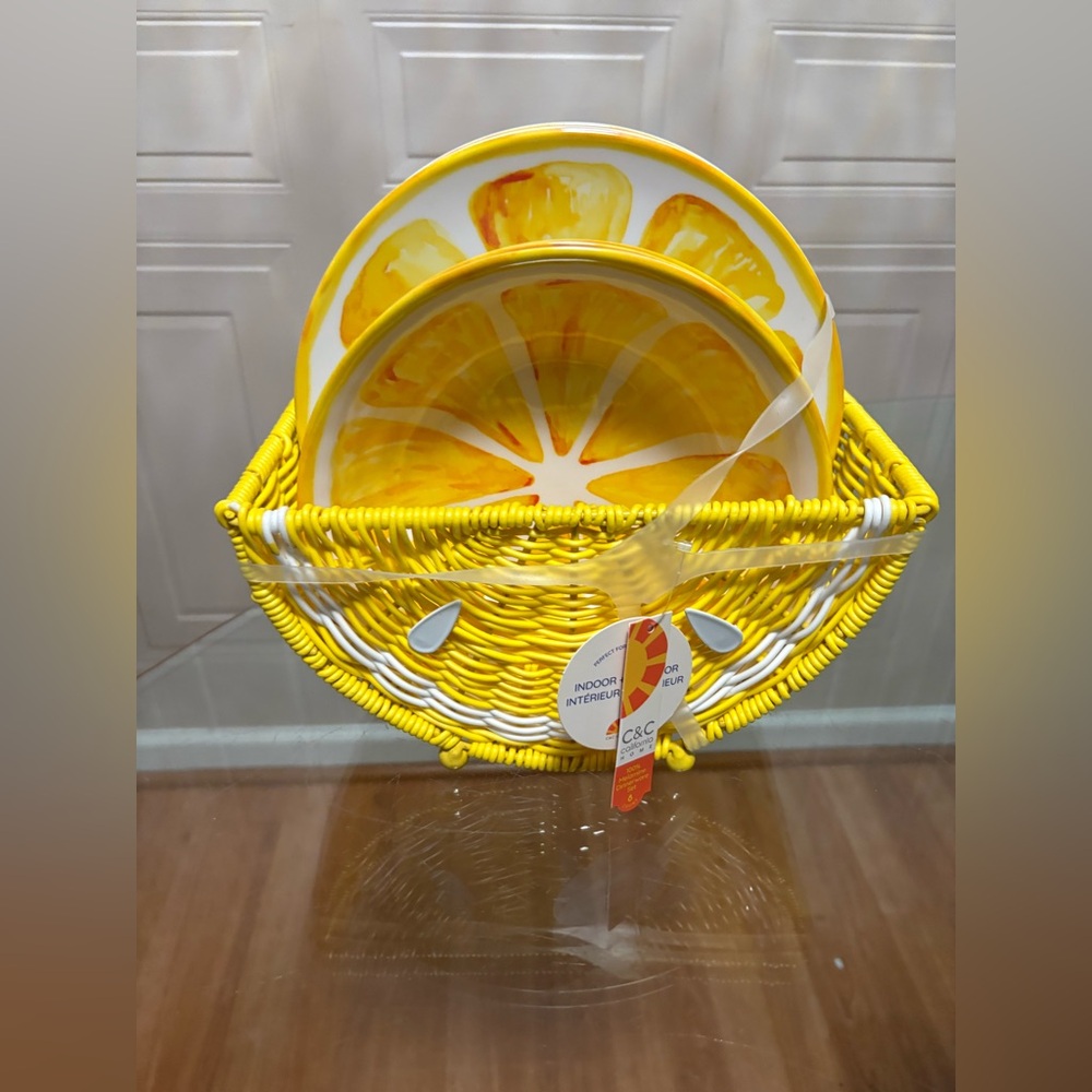 Yellow Citrus Plate Set with Basket